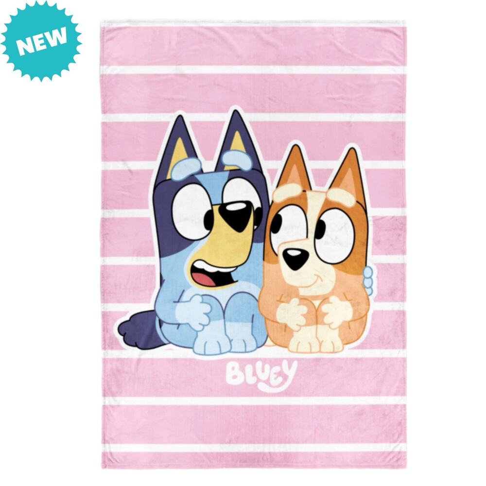 BLUEY Kids 62" x 90" Soft & Cozy Blanket *Fits Twin & Full Beds* Pink Stripes